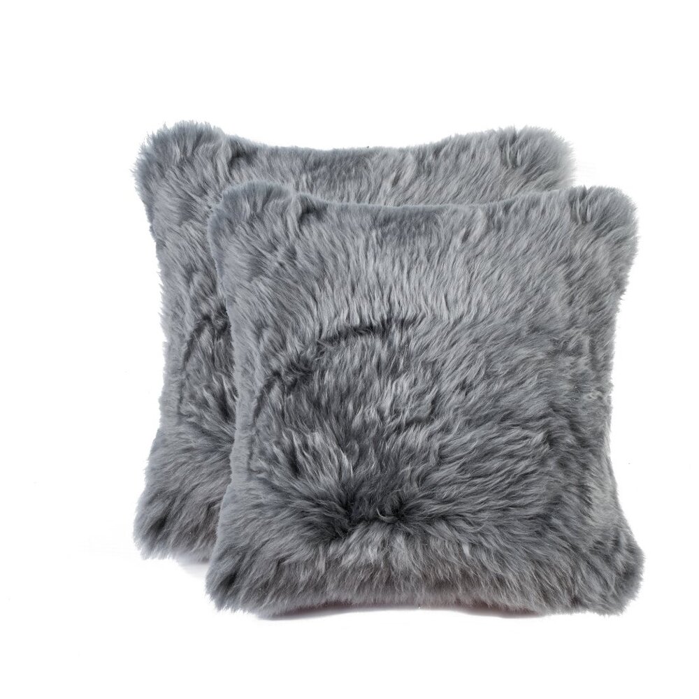 Natural Home Decor New Zealand Sheepskin Pillow | 2-Piece | Grey | 18"x18"